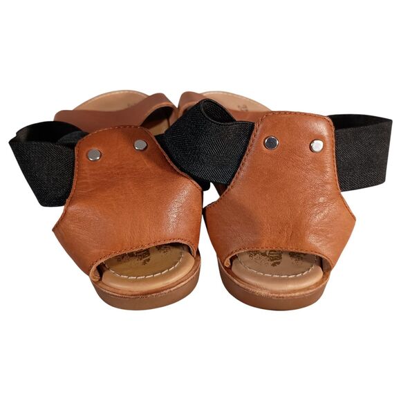 Sorel Ella II Sandals Black Brown Leather Elastic Strappy Flat Comfort 9 - Picture 7 of 9